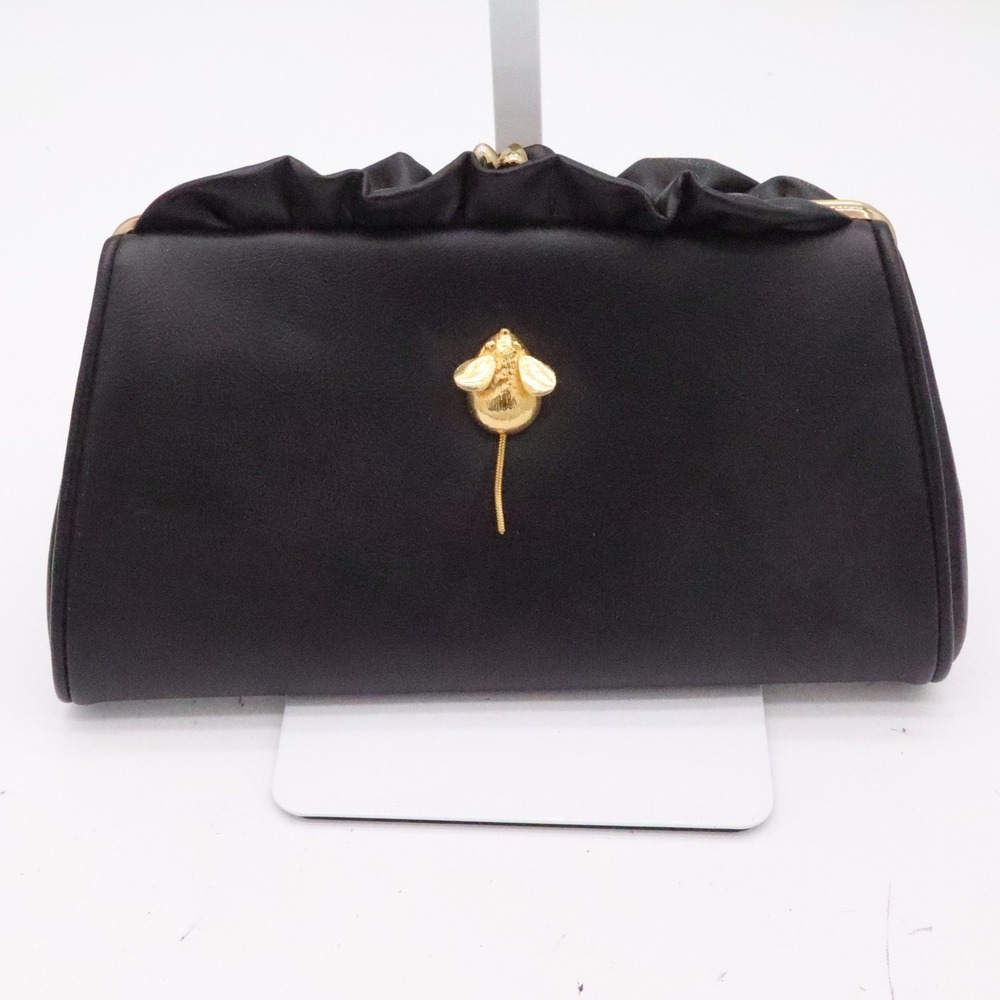 Clutch Womens Black Gold Mouse Motif Kiss Lock Frame Evening Bag Fair